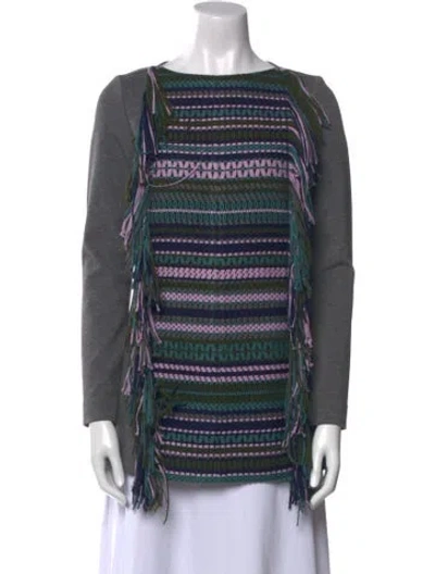 Pre-owned Lela Rose Striped Scoop Neck Top In Gray