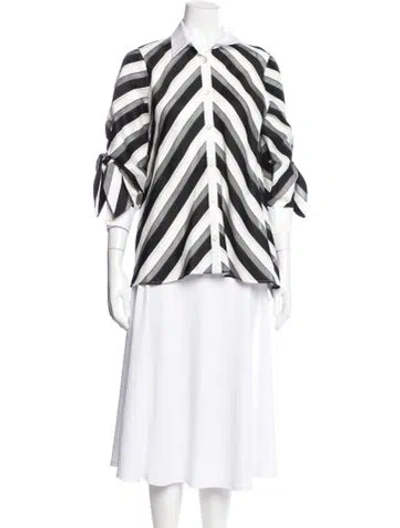 Pre-owned Lela Rose Striped Three-quarter Sleeve Blouse In Multi