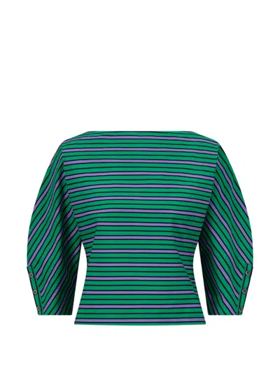 Lela Rose Striped Top In Green