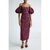 LELA ROSE LELA ROSE SUNFLOWER OFF THE SHOULDER PUFF SLEEVE BROCADE GOWN