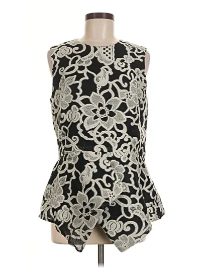 Pre-owned Lela Rose Tank Top Black Floral Pattern Crew Neck Tops
