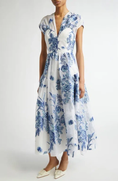 Lela Rose Tapestry Jacquard Seam Detail Gown In Powder Blue