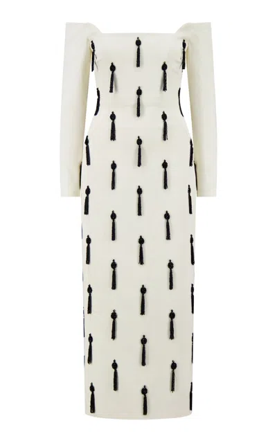 Lela Rose Tassel Embroidered Stretch-cotton Gown In Ivory