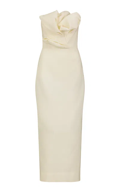 Lela Rose Textured Satin Draped Tulip Maxi Dress