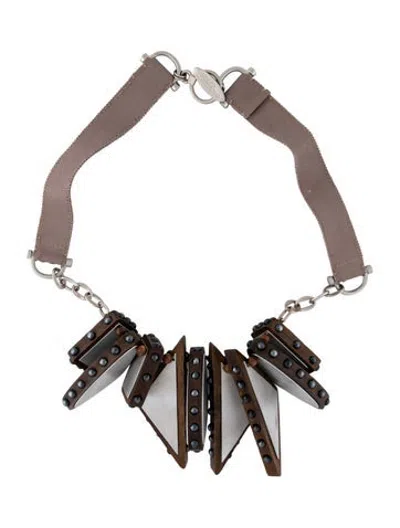 Pre-owned Lela Rose Thread & Wood Collar Necklace, 23.25" In Brown