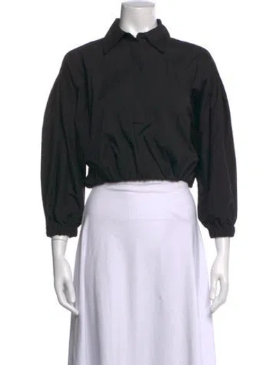 Pre-owned Lela Rose Three-quarter Sleeve Blouse In Black