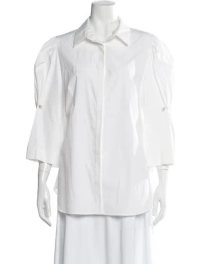 Pre-owned Lela Rose Three-quarter Sleeve Blouse In White