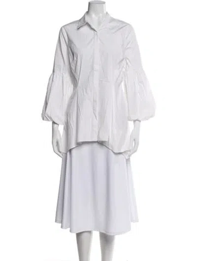 Pre-owned Lela Rose Three-quarter Sleeve Blouse In White