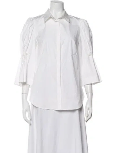 Pre-owned Lela Rose Three-quarter Sleeve Blouse In White