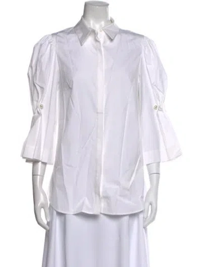 Pre-owned Lela Rose Three-quarter Sleeve Blouse In White
