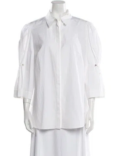 Pre-owned Lela Rose Three-quarter Sleeve Button-up Top In White