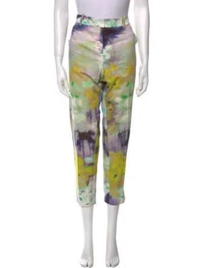 Pre-owned Lela Rose Tie-dye Print Straight Leg Pants In Yellow