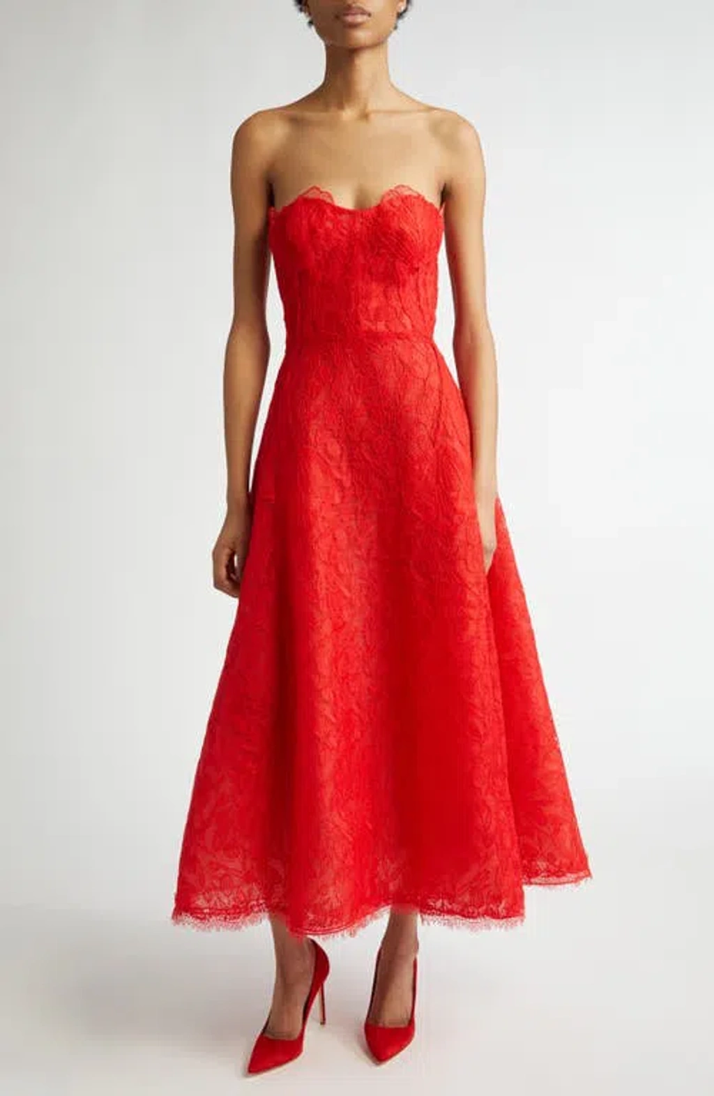 Lela Rose Tulip Guipure Lace Strapless Gown In Poppy | ModeSens