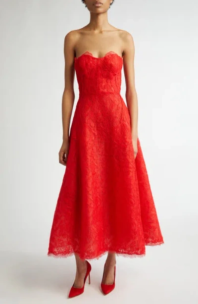 Lela Rose Tulip Guipure Lace Strapless Gown In Poppy