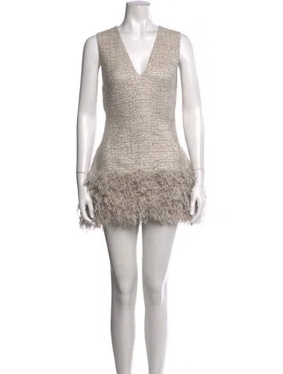 Pre-owned Lela Rose Tweed Mini Dress In Silver