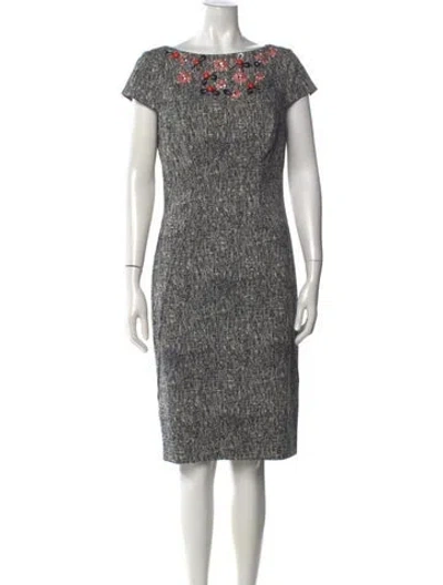 Pre-owned Lela Rose Tweed Pattern Knee-length Dress In Black