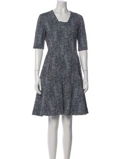 Pre-owned Lela Rose Tweed Pattern Knee-length Dress In Blue