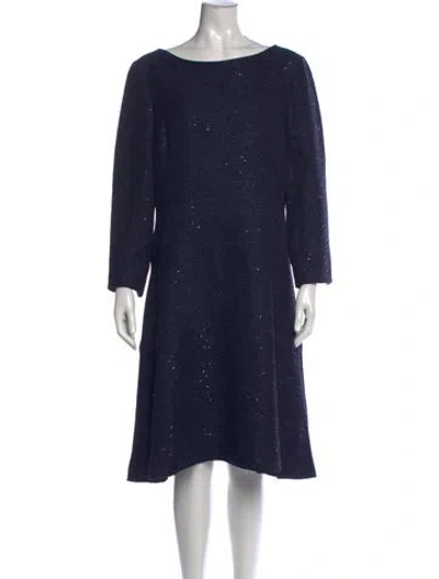 Pre-owned Lela Rose Tweed Pattern Knee-length Dress In Blue