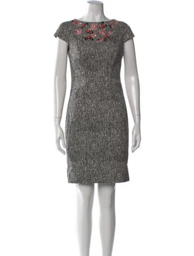 Pre-owned Lela Rose Tweed Pattern Knee-length Dress In Gray