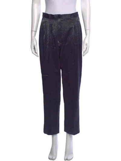 Pre-owned Lela Rose Tweed Pattern Straight Leg Pants In Blue