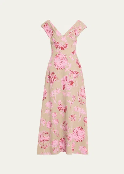 Lela Rose V-neck Floral-print Sleeveless Empire-waist Maxi Dress In Pink