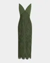 Lela Rose V-neck Lace Empire-waist Maxi Dress