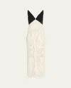 Lela Rose V-neck Lace Empire-waist Maxi Dress