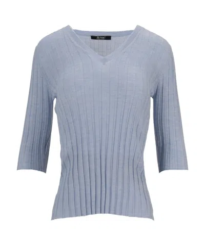 Lela Rose V-neck Ribbed Top In Blue