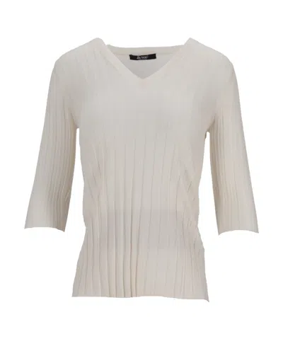 Lela Rose V-neck Sweater In White