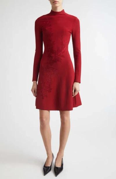 Lela Rose Velvet Jacquard Knit Minidress In Oxblood