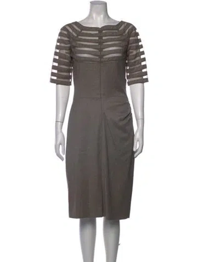 Pre-owned Lela Rose Virgin Wool Knee-length Dress In Grey