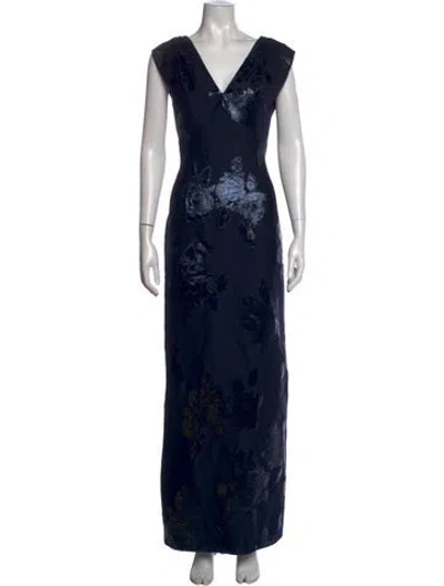 Pre-owned Lela Rose Virgin Wool Long Dress In Blue