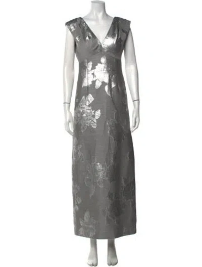 Pre-owned Lela Rose Virgin Wool Long Dress In Grey
