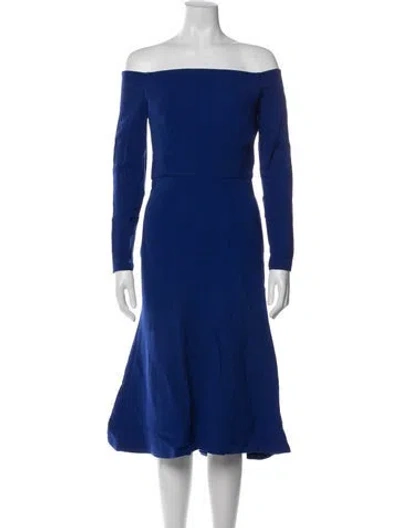 Pre-owned Lela Rose Virgin Wool Midi Length Dress In Blue
