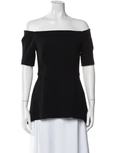 Pre-owned Lela Rose Virgin Wool Off-the-shoulder Top In Black