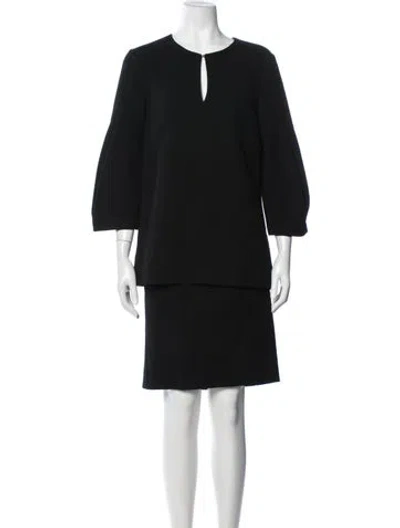 Pre-owned Lela Rose Virgin Wool Pleated Accents Skirt Set In Black