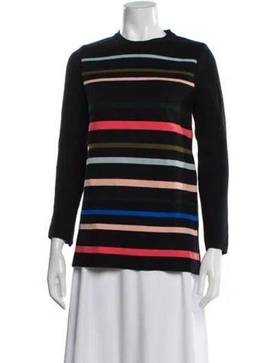 Pre-owned Lela Rose Virgin Wool Striped Top In Black