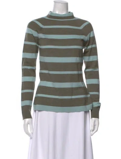 Pre-owned Lela Rose Virgin Wool Striped Top In Green