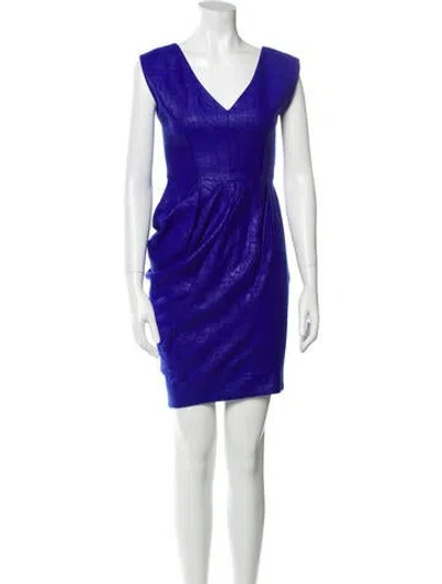 Pre-owned Lela Rose V-neck Knee-length Dress In Blue