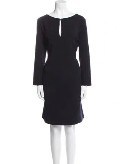 Pre-owned Lela Rose V-neck Knee-length Dress In Blue