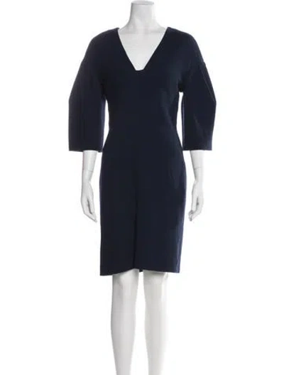 Pre-owned Lela Rose V-neck Knee-length Dress In Blue