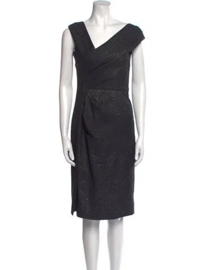 Pre-owned Lela Rose V-neck Knee-length Dress In Gray