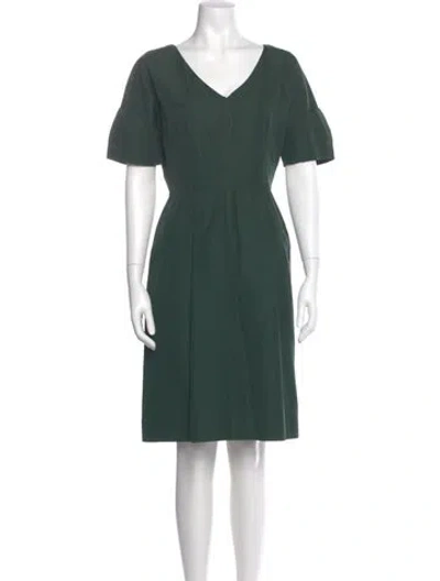 Pre-owned Lela Rose V-neck Knee-length Dress In Green