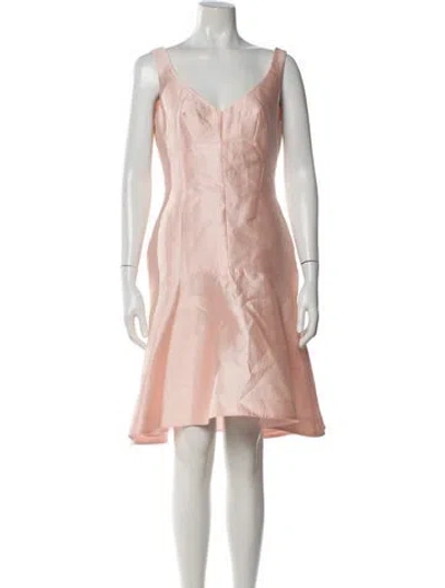 Pre-owned Lela Rose V-neck Knee-length Dress In Pink
