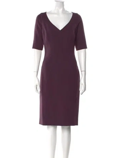Pre-owned Lela Rose V-neck Knee-length Dress In Purple