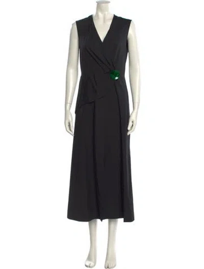 Pre-owned Lela Rose V-neck Long Dress In Black