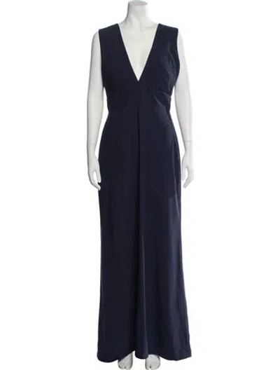 Pre-owned Lela Rose V-neck Long Dress In Blue