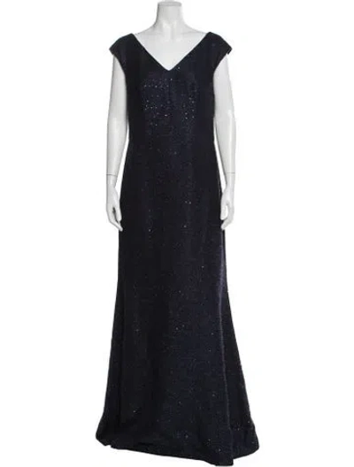 Pre-owned Lela Rose V-neck Long Dress In Gray