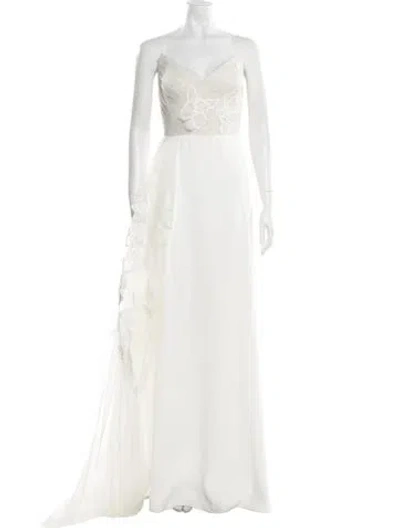 Pre-owned Lela Rose V-neck Long Dress In Neutral