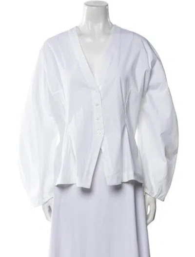Pre-owned Lela Rose V-neck Long Sleeve Blouse W/ Tags In White